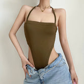 Solid Color Slash Halter Bodysuit